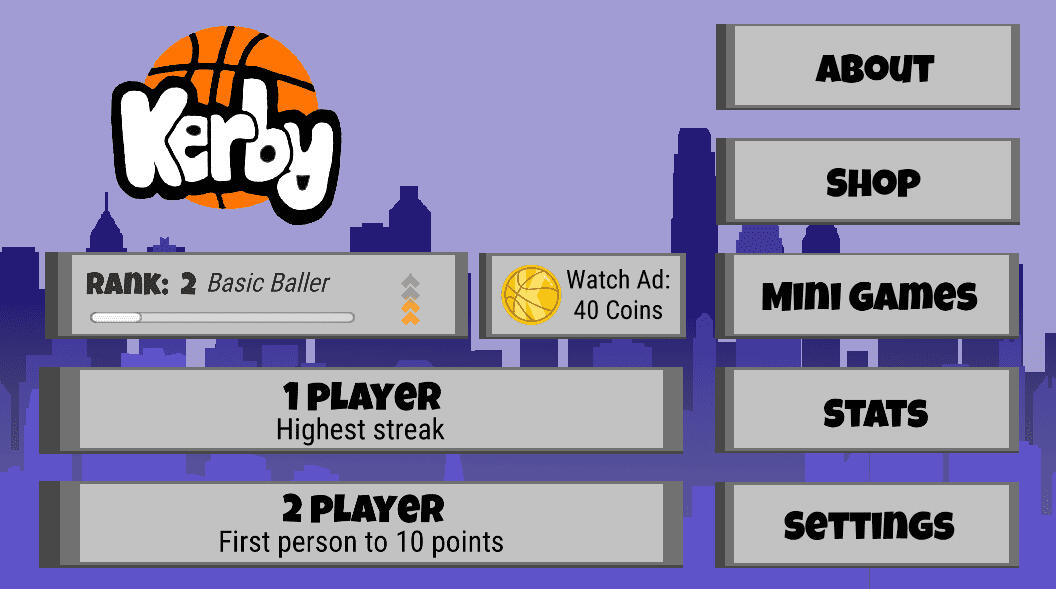 Main menu screen
